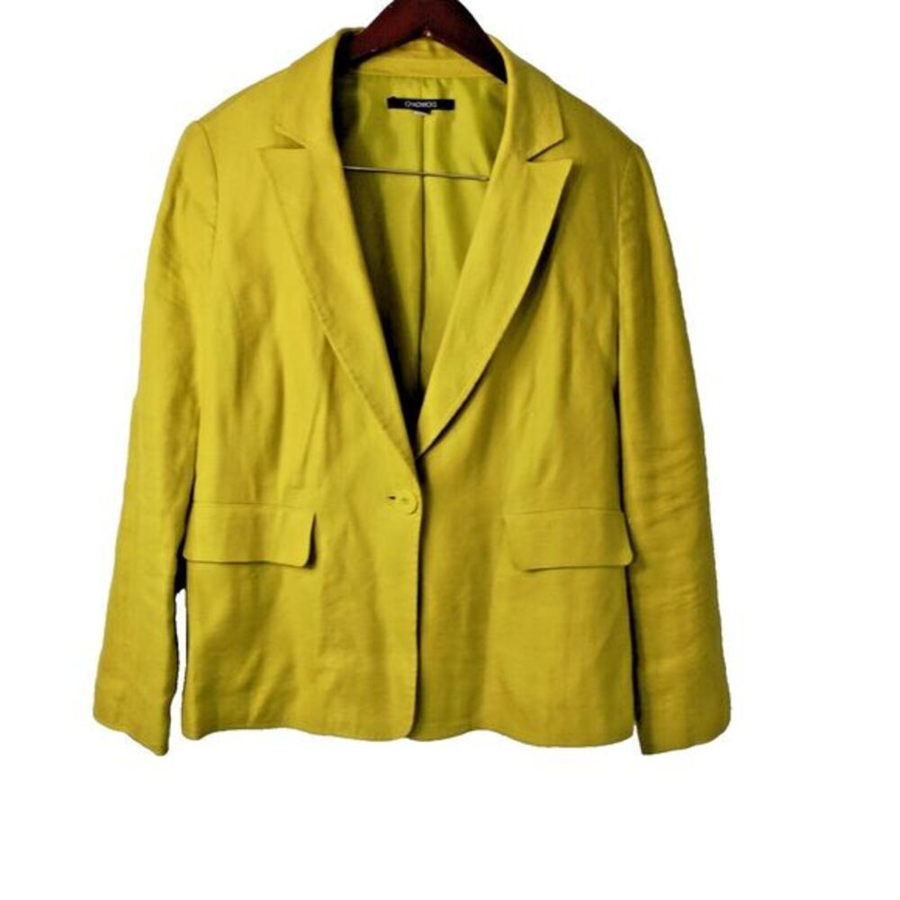 Chadwicks Linen Blend Blazer Women 12P Green One Button Office Travel Jacket Y2K
